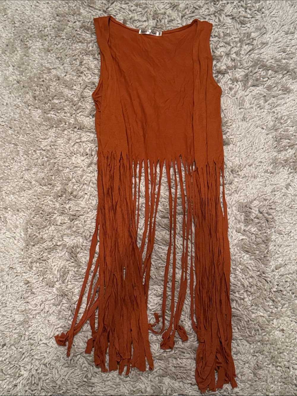 Rust Orange Fringe Sleeveless Top